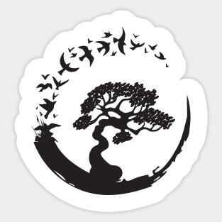 Bonsai Tree in Enso Circle Birds Tee Sticker